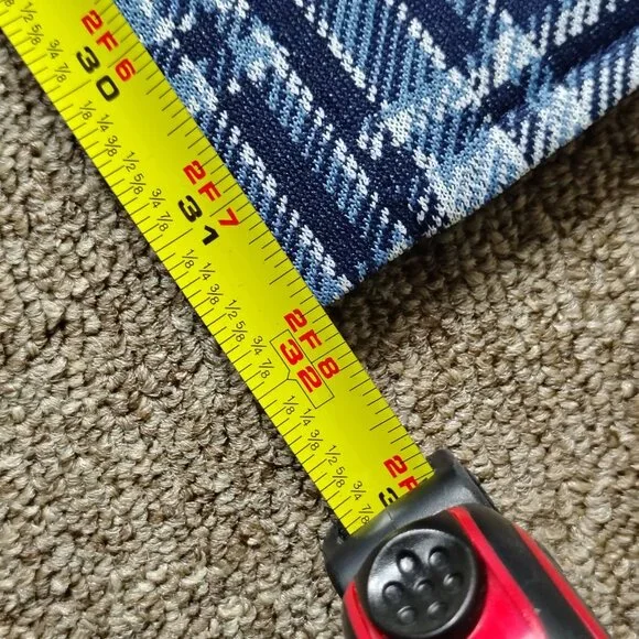 VINTAGE PLAID PANTS Men 31x32 Blue Polyester Flare Leg Slacks Retro Disco Style - Picture 8 of 8